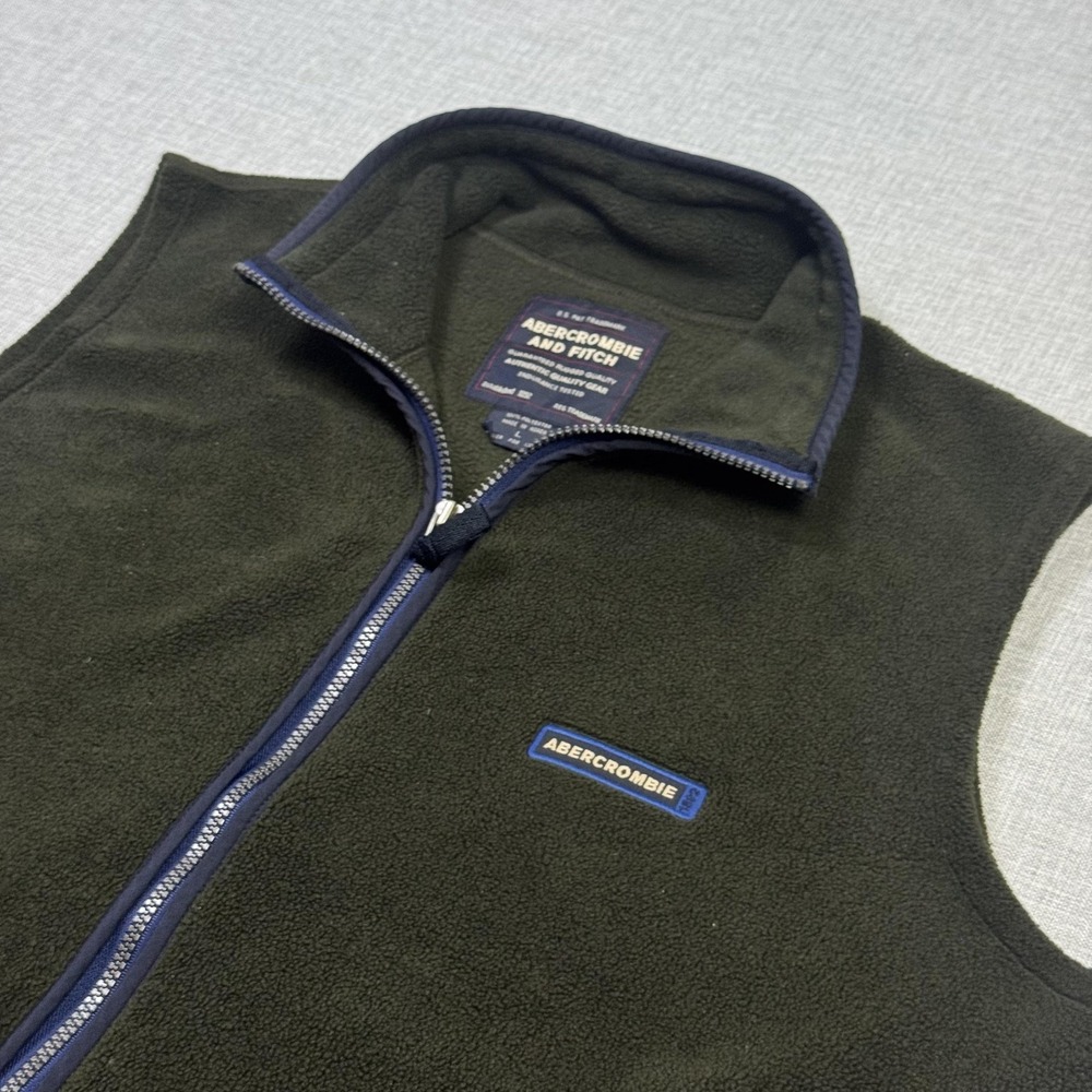 Abercrombie & Fitch Vintage Fleece Vest Jacket Mens L Green Full Zip Pockets
